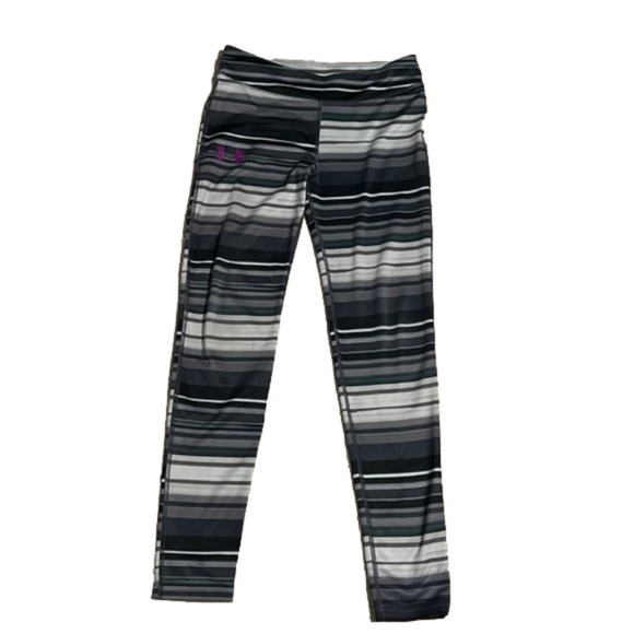 𝅺GIRLS size large grey stripe patterned under armour leggings - Picture 1 of 4